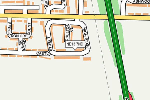NE13 7ND map - OS OpenMap – Local (Ordnance Survey)