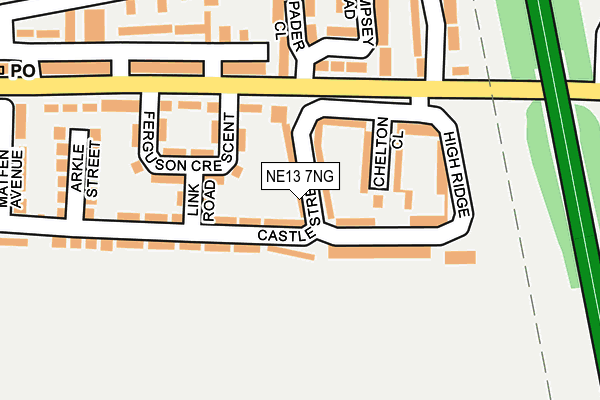 NE13 7NG map - OS OpenMap – Local (Ordnance Survey)