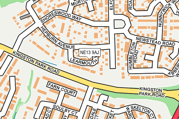 NE13 9AJ map - OS OpenMap – Local (Ordnance Survey)