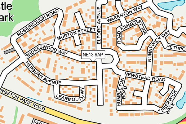 NE13 9AP map - OS OpenMap – Local (Ordnance Survey)