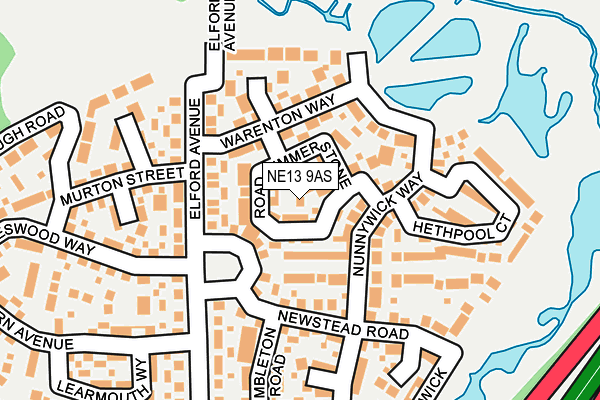 NE13 9AS map - OS OpenMap – Local (Ordnance Survey)
