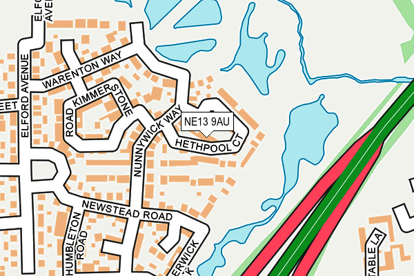 NE13 9AU map - OS OpenMap – Local (Ordnance Survey)