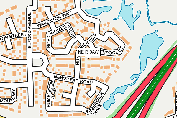 NE13 9AW map - OS OpenMap – Local (Ordnance Survey)