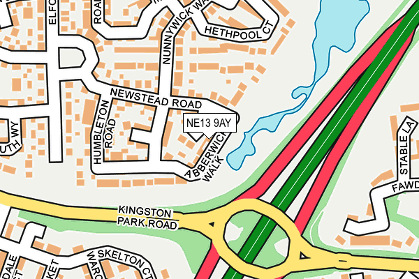 NE13 9AY map - OS OpenMap – Local (Ordnance Survey)