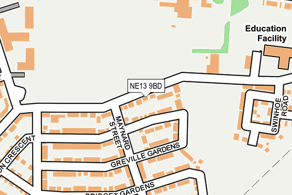 NE13 9BD map - OS OpenMap – Local (Ordnance Survey)