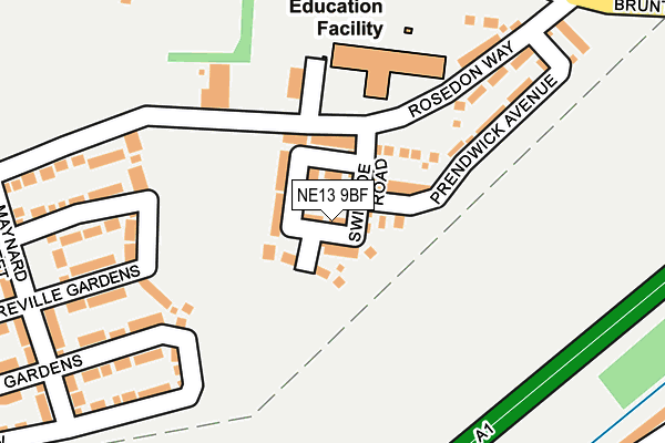 NE13 9BF map - OS OpenMap – Local (Ordnance Survey)