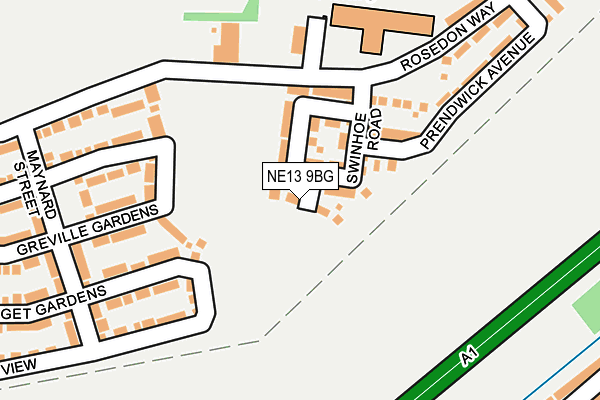 NE13 9BG map - OS OpenMap – Local (Ordnance Survey)