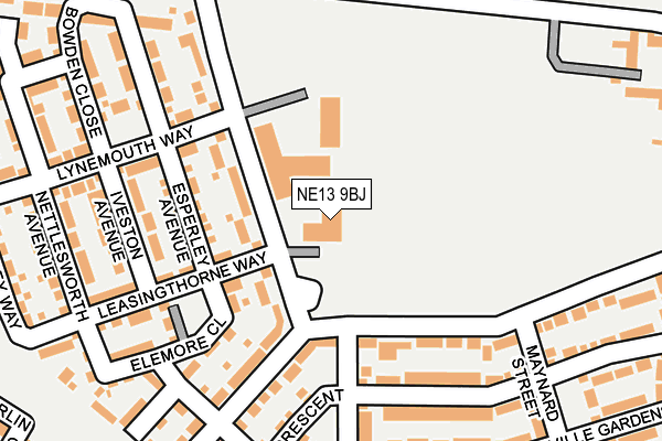 NE13 9BJ map - OS OpenMap – Local (Ordnance Survey)