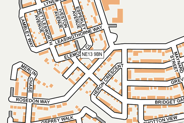 NE13 9BN map - OS OpenMap – Local (Ordnance Survey)