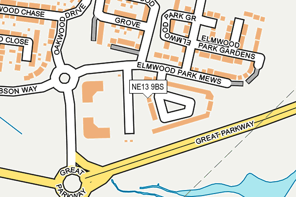 NE13 9BS map - OS OpenMap – Local (Ordnance Survey)