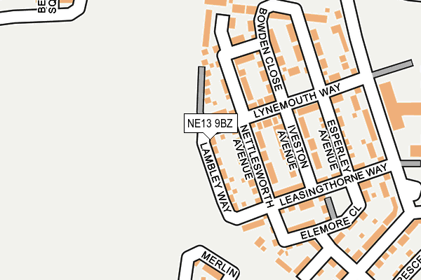 NE13 9BZ map - OS OpenMap – Local (Ordnance Survey)