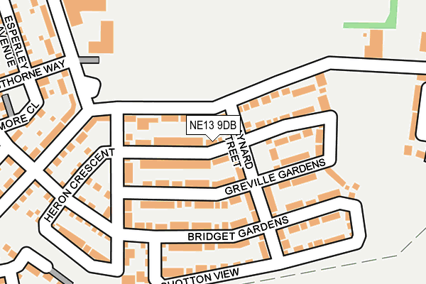 NE13 9DB map - OS OpenMap – Local (Ordnance Survey)