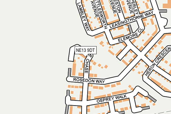 NE13 9DT map - OS OpenMap – Local (Ordnance Survey)