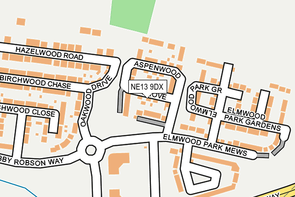 NE13 9DX map - OS OpenMap – Local (Ordnance Survey)