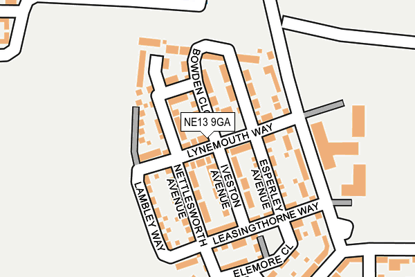 NE13 9GA map - OS OpenMap – Local (Ordnance Survey)