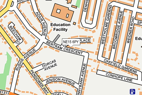 NE15 6PY map - OS OpenMap – Local (Ordnance Survey)