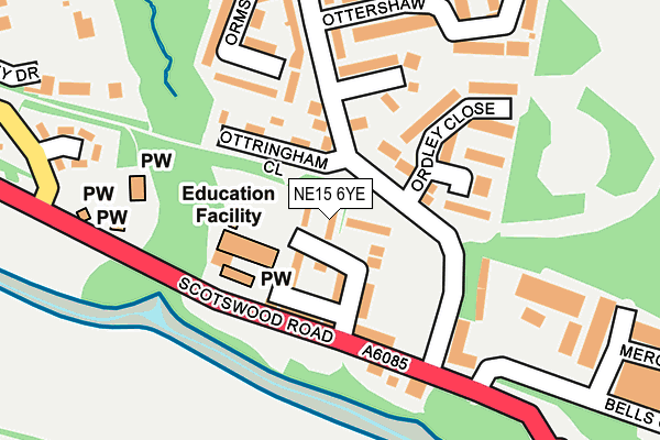 NE15 6YE map - OS OpenMap – Local (Ordnance Survey)