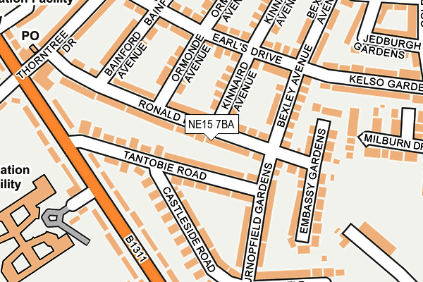 NE15 7BA map - OS OpenMap – Local (Ordnance Survey)