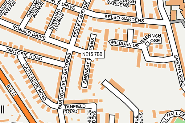 NE15 7BB map - OS OpenMap – Local (Ordnance Survey)