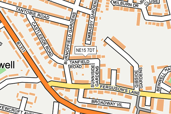 NE15 7DT map - OS OpenMap – Local (Ordnance Survey)