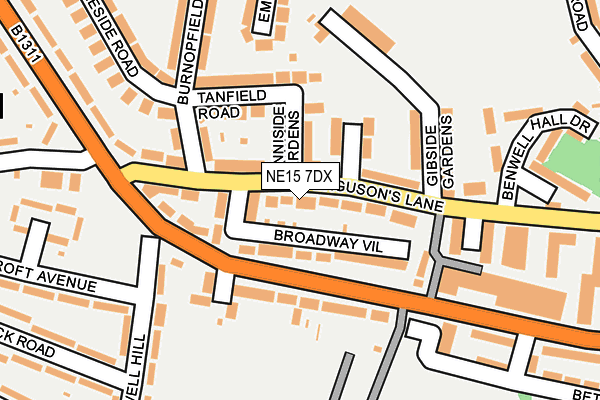 NE15 7DX map - OS OpenMap – Local (Ordnance Survey)
