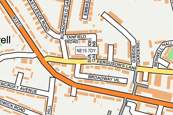 NE15 7DY map - OS OpenMap – Local (Ordnance Survey)