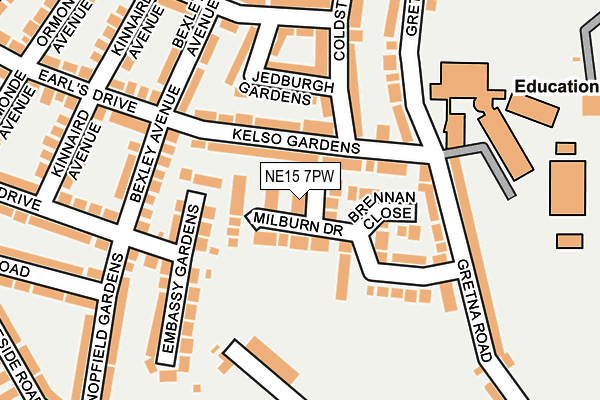 NE15 7PW map - OS OpenMap – Local (Ordnance Survey)