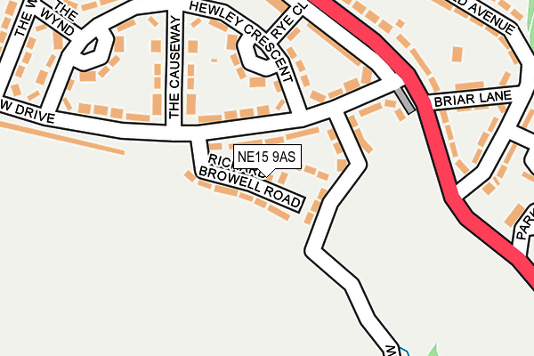 NE15 9AS map - OS OpenMap – Local (Ordnance Survey)