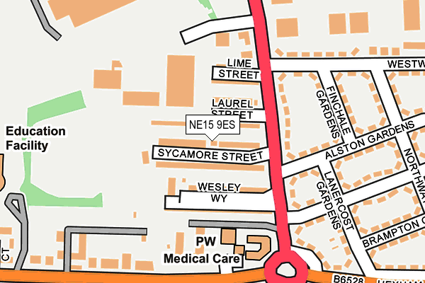 NE15 9ES map - OS OpenMap – Local (Ordnance Survey)