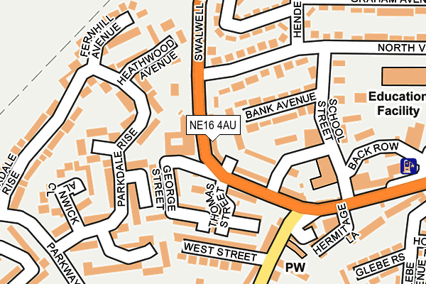 NE16 4AU map - OS OpenMap – Local (Ordnance Survey)