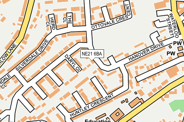 NE21 6BA map - OS OpenMap – Local (Ordnance Survey)