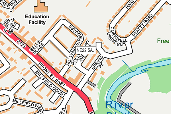 NE22 5AJ map - OS OpenMap – Local (Ordnance Survey)