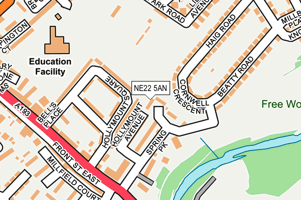 NE22 5AN map - OS OpenMap – Local (Ordnance Survey)