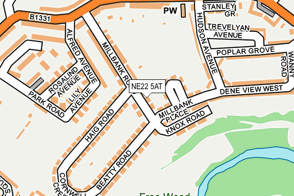 NE22 5AT map - OS OpenMap – Local (Ordnance Survey)