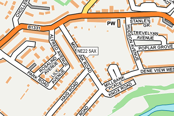 NE22 5AX map - OS OpenMap – Local (Ordnance Survey)
