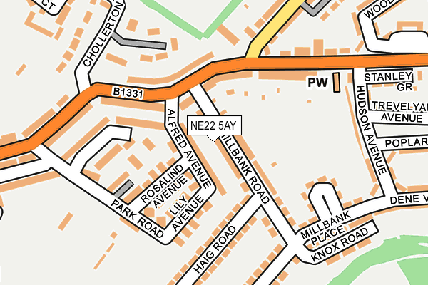 NE22 5AY map - OS OpenMap – Local (Ordnance Survey)