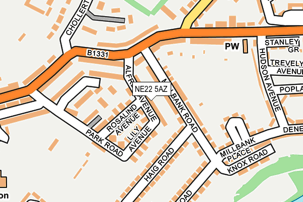 NE22 5AZ map - OS OpenMap – Local (Ordnance Survey)