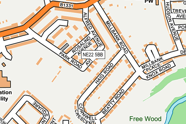 NE22 5BB map - OS OpenMap – Local (Ordnance Survey)