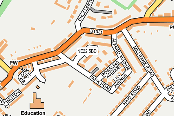 NE22 5BD map - OS OpenMap – Local (Ordnance Survey)