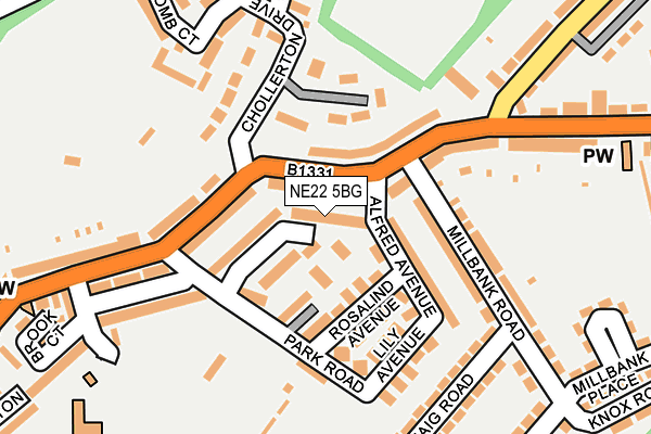 NE22 5BG map - OS OpenMap – Local (Ordnance Survey)