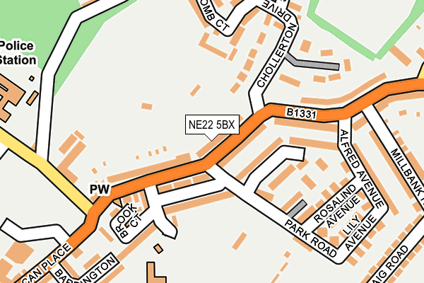 NE22 5BX map - OS OpenMap – Local (Ordnance Survey)