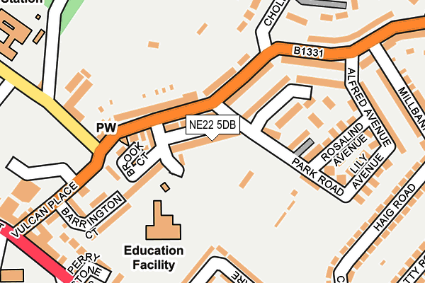 NE22 5DB map - OS OpenMap – Local (Ordnance Survey)