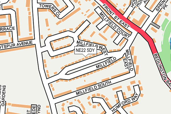 NE22 5DY map - OS OpenMap – Local (Ordnance Survey)