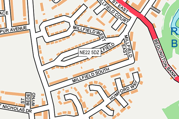 NE22 5DZ map - OS OpenMap – Local (Ordnance Survey)