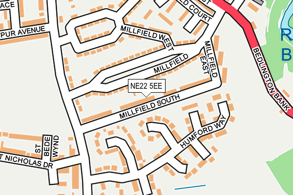 NE22 5EE map - OS OpenMap – Local (Ordnance Survey)