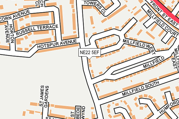 NE22 5EF map - OS OpenMap – Local (Ordnance Survey)