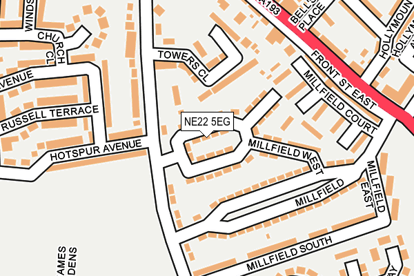 NE22 5EG map - OS OpenMap – Local (Ordnance Survey)