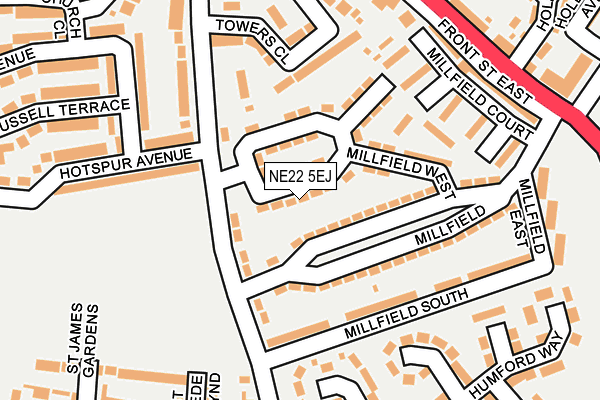 NE22 5EJ map - OS OpenMap – Local (Ordnance Survey)