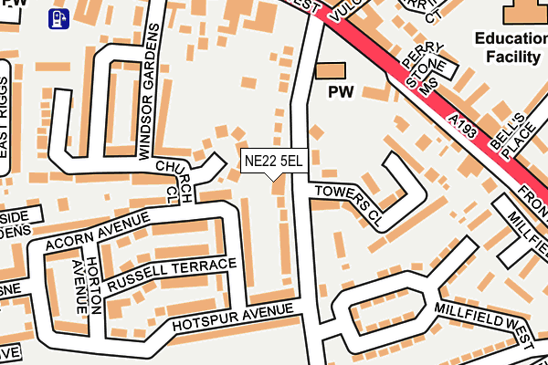 NE22 5EL map - OS OpenMap – Local (Ordnance Survey)