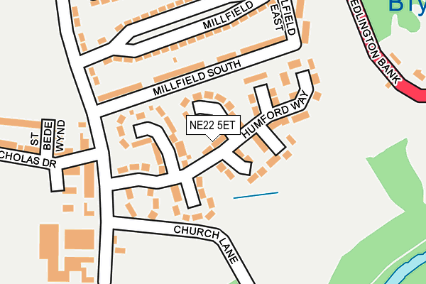 NE22 5ET map - OS OpenMap – Local (Ordnance Survey)